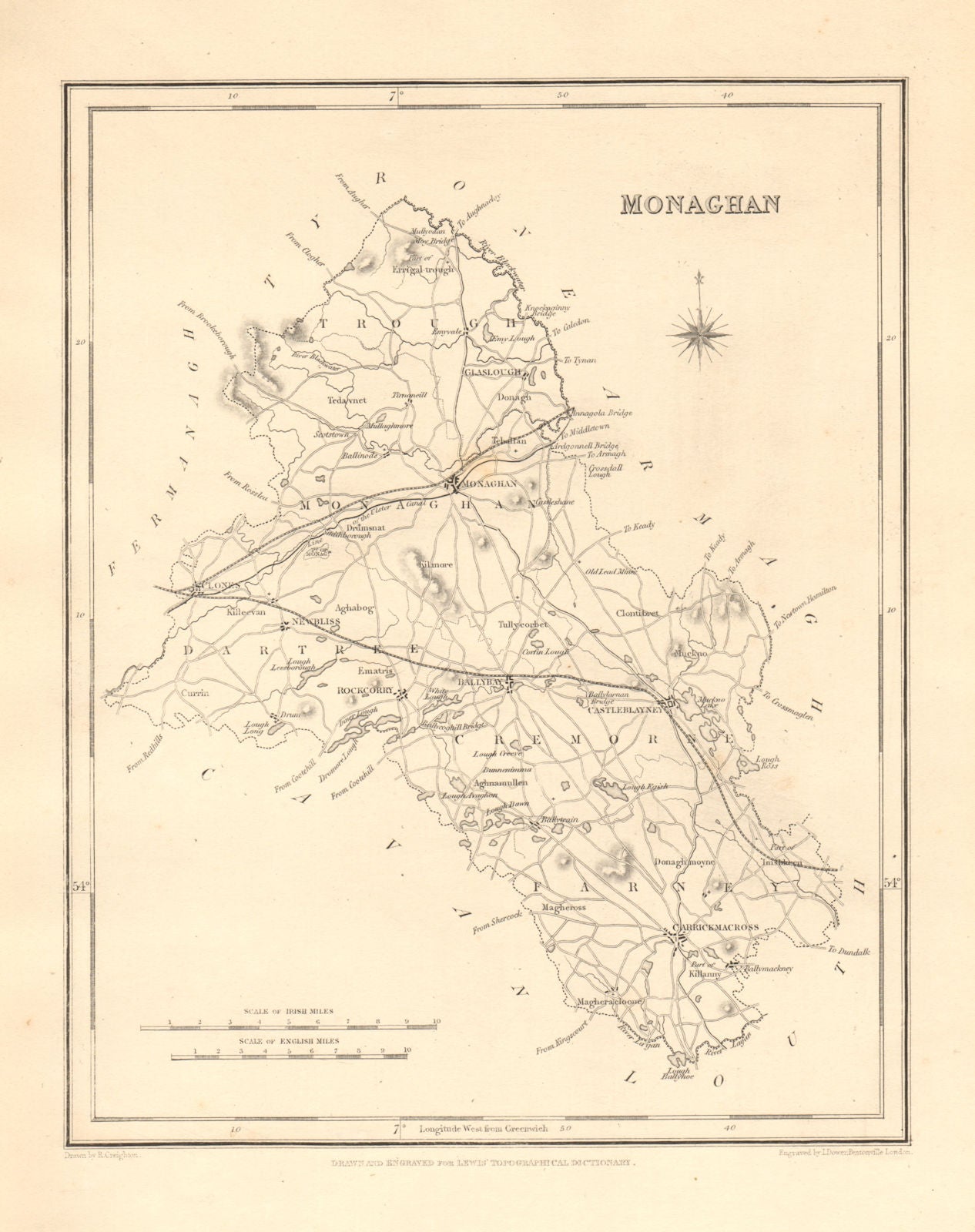COUNTY MONAGHAN antique map for LEWIS by CREIGHTON & DOWER - Ireland 1846